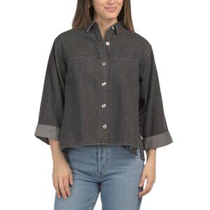 ELAN Black Wash Cropped Button Front Shirt